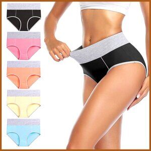Women's Cotton Underwear High Waist Stretch Briefs Full Coverage Panties 5 Pack